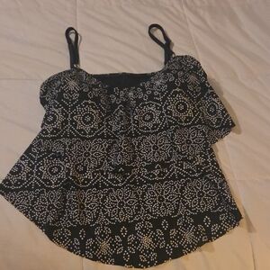 Ruffled Tankini Top Black and White